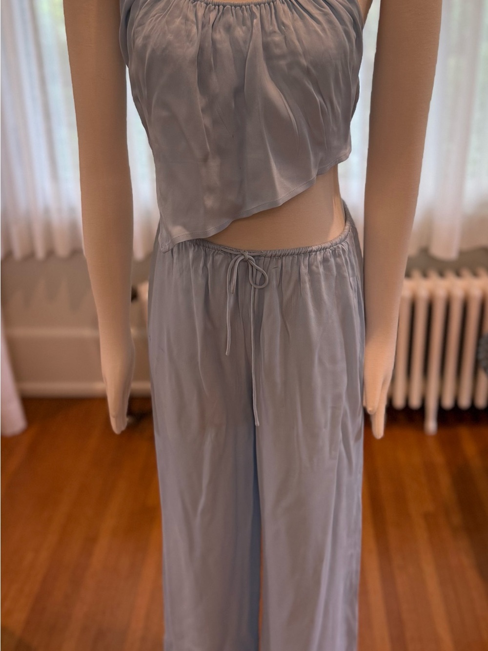 Camila Coelho Light Blue Relaxed Drawstring Track Pants & Cropped Top Set